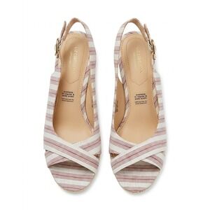 Liz Claiborne Pamona Wedge Sandals Womens 9 Pink White Striped Cork Heel NWOT